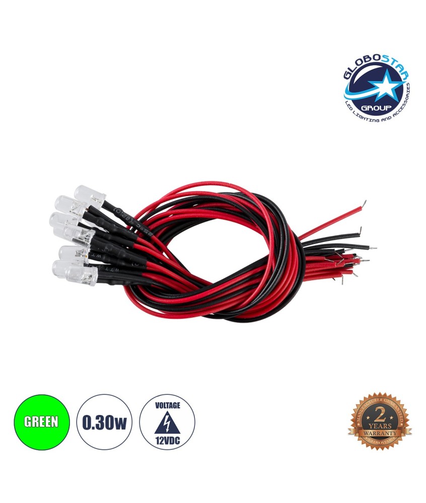 GLOBOSTAR® DIODECHIP 73733 Δίοδος LED 0.3W 15lm 90° DC 12V Αδιάβροχο IP65 Πράσινο Dimmable - Μ0.5 x Π0.5 x Υ20cm - Πακέτο 10 Τεμαχίων - 2 Χρόνια Εγγύηση